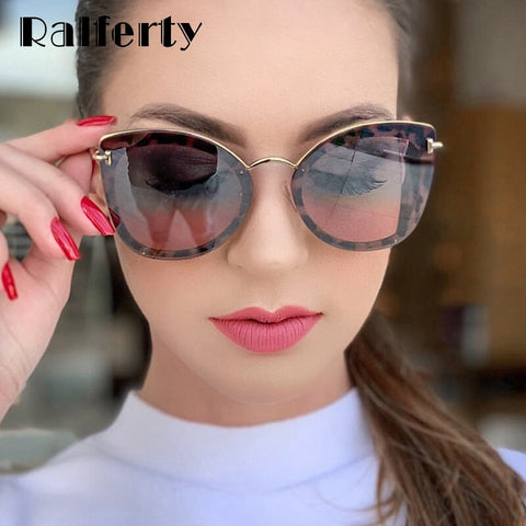 Ralferty Women's Sunglasses Cat Eye zonnebril dames Retro Shades for Women Sunglases Luxury Lady Sun Glass F95536